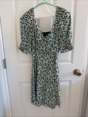 Madewell Forest Green and White Print Midi Dress